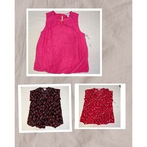 Bundle of 3! Liz Claiborne Tops Medium, Preppy Classy Blouses, Red, Black, Pink